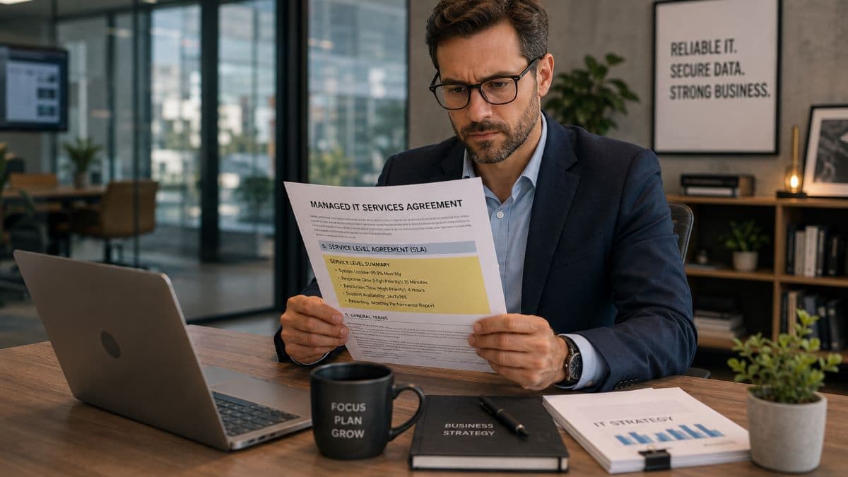 Business owner reviewing managed IT SLA contract