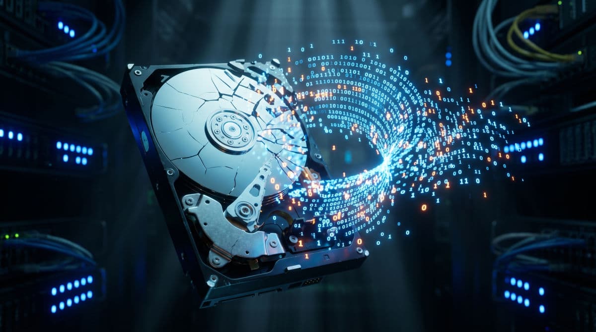 Shattered hard drive with digital data