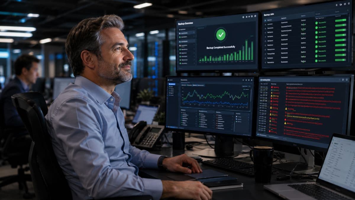 IT manager reviewing backups before failure