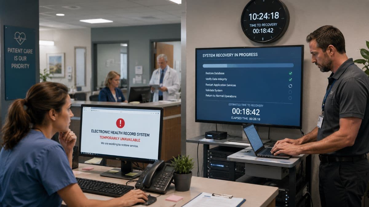 Healthcare staff managing EHR system outage
