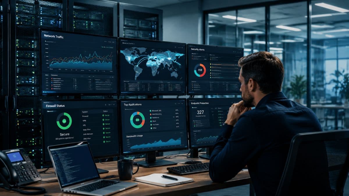 Network security operations center monitoring dashboard